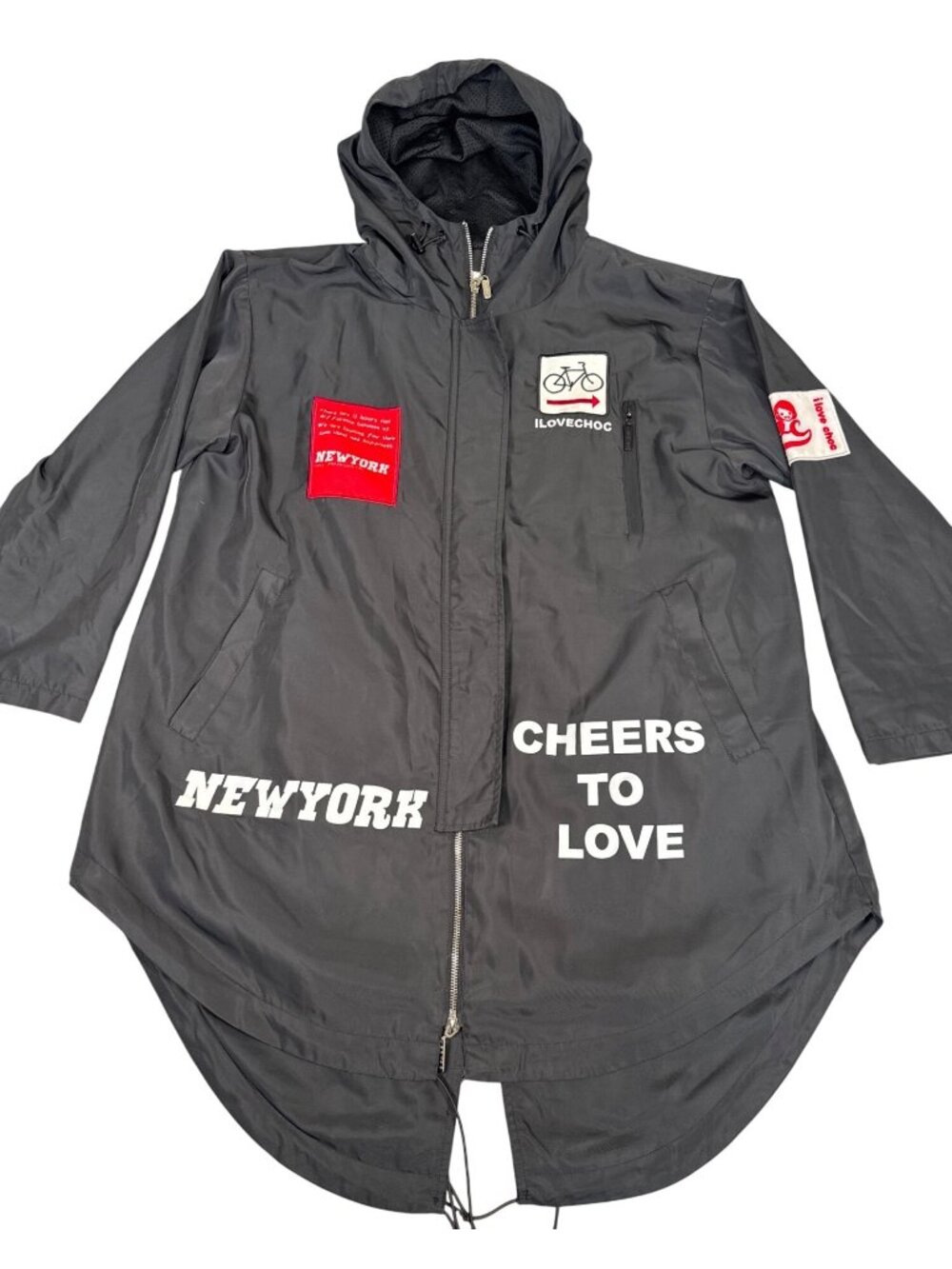 I Love Choc Cheers To Love Hooded Windbreaker Rain Jacket Womens L Black - Picture 1 of 13